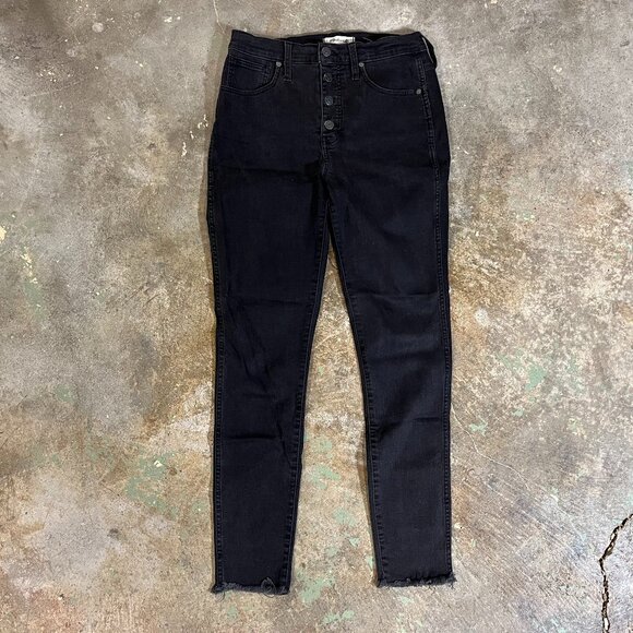 Madewell 10" High Rise Skinny Jeans Button Fly Faded Black Raw Hem 28T - Picture 1 of 5